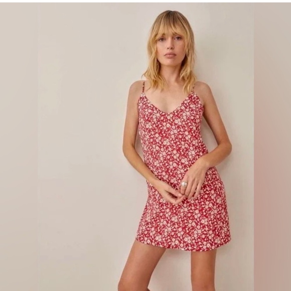 Reformation Scarlet and Ivory Floral Mini Dress